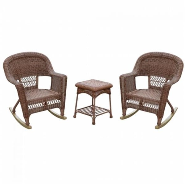 Jeco W00208_2-RCES029 Santa Maria Espresso Rocker Wicker Chair Set with Cushions; Green - 3 Piece W00208_2-RCES029 - main